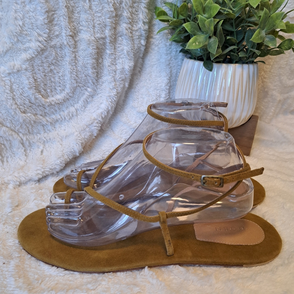 Doen Bare Sandals Strappy Leather Flat Toe Strap Minimalist Oak Tan Sz  41/ 10.5 - Picture 7 of 15